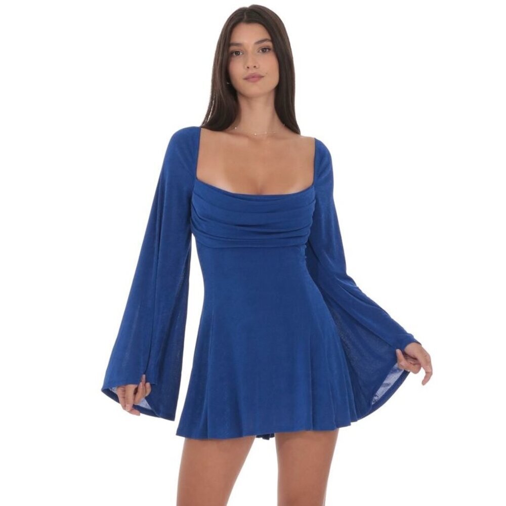 LUCY IN THE SKY ROYAL BLUE FLARE SLEEVE DRESS